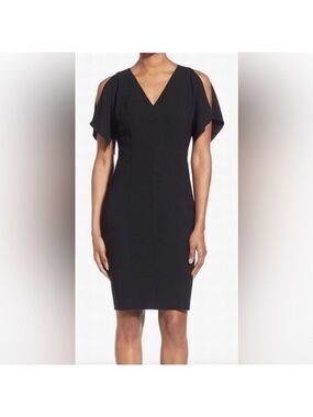 Elie Tahari Sheath Cold Shoulder Dress Black Size 6 $398 Lourdes Crepe NWT